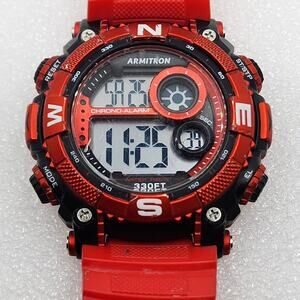 Armitron Pro Sport Red Black Instalite Chronograph Tough Watch 40/8284RDBKTB